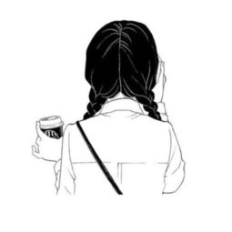  黑白qq头像卡通少女背影