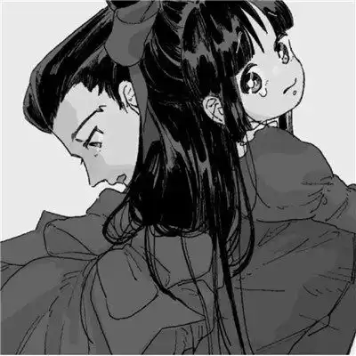  古风动漫情头黑白漫画一对