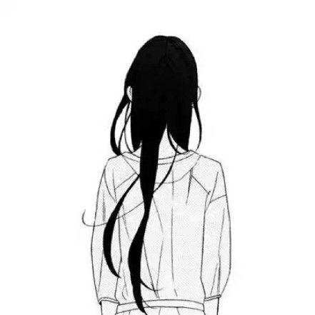  黑白qq头像卡通少女背影