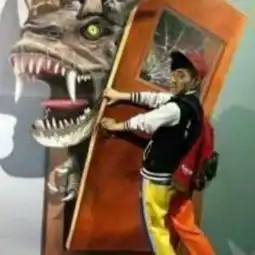  求一对情侣头像不带字男的和女的在门那抵一只恐龙急急急