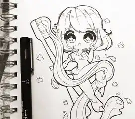  手绘黑白线稿,清新可爱的美少女,这也太萌了