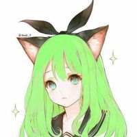  昨夜星辰恰似你绿色头发的女生卡通头像