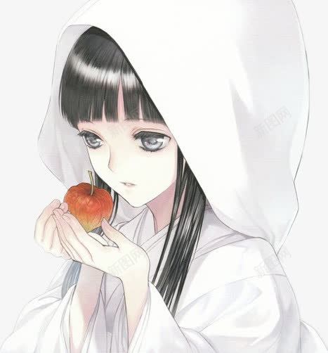  拿苹果的可爱少女平面电商创意素材斗篷素材