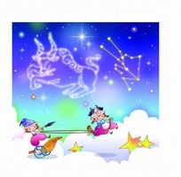 十二星座卡通蓝色星空的金牛座小男孩小女孩下载2040841