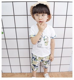  2019夏季男女童新款韩版童套装儿童中小童绣花拖鞋短袖两件套