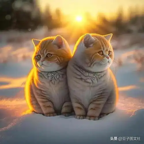  两只可爱小猫图片夕阳无限好,只是近黄昏