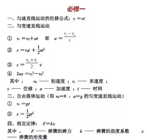  高中物理必修合集选修核心公式整合高中物理必修一,选修35