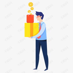 抱着黄红色金币盒子的卡通商务男素材图片免费下载高清psd千库网图片编号11628358