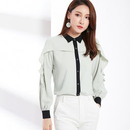  施悦名2019春季新款荷叶边假披风淡雅绿气质淑女ol休闲长袖女装衬衫图片大全邮乐官方网站