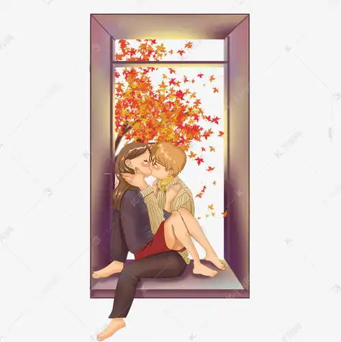  动漫厚涂手绘窗边接吻的情侣钩插画png素材图片免费下载千库网