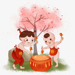  中国风新年2019年男孩女孩敲中国大鼓图片素材其他格式下载动漫人物大全