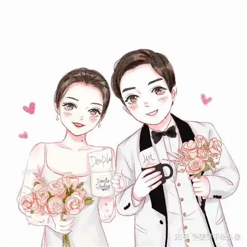  手绘人物手绘头像女生情侣手绘头像卡通呆萌一对手绘头像女可爱