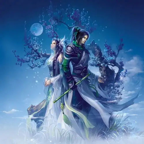  手绘古风情侣蓝色梦幻