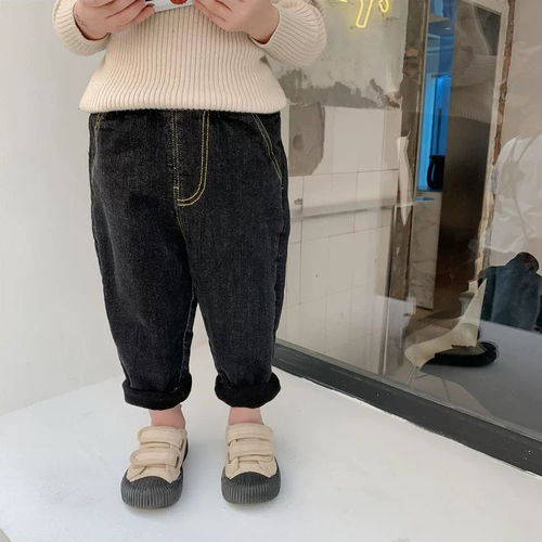  童装男童加绒牛仔裤2019秋冬新款宝宝弹力裤子男孩女孩休闲裤子潮