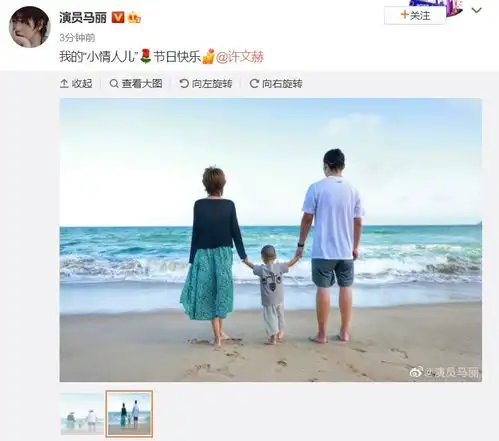  组图马丽情人节晒一家三口海边背影照甜蜜表白老公许文赫