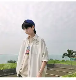  汤河之家2018夏新款学生休闲飞机印花青少年单排扣时尚五分袖情侣衬衫潮