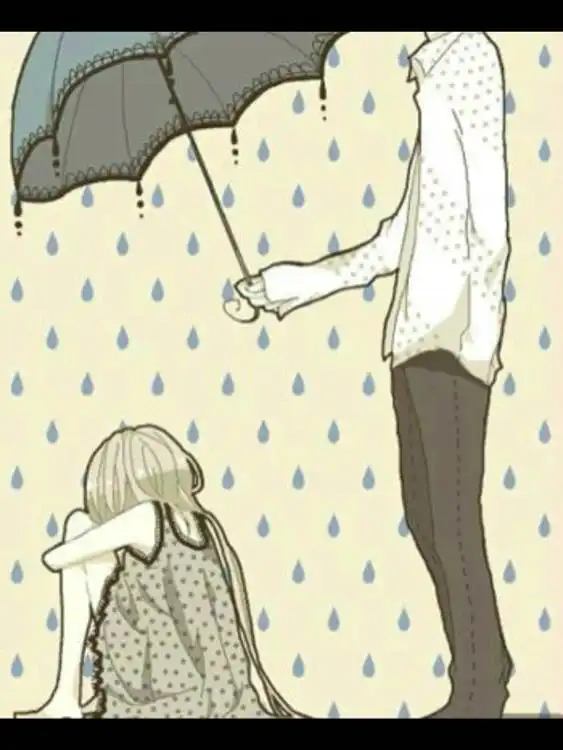  求一张图片,下雨天男的为女的撑伞,要动漫的谢谢