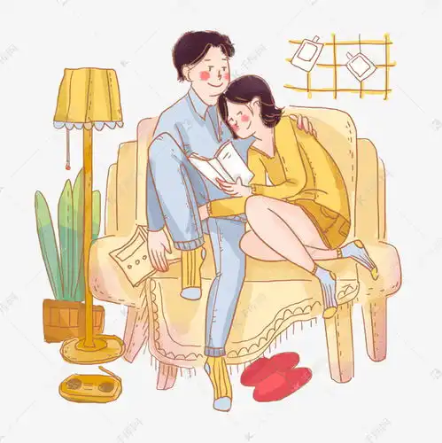  情侣在家甜蜜拥抱看书情人节手绘插图素材图片免费下载千库网