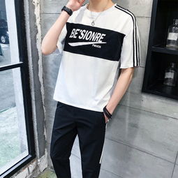  男士短袖t恤2019新款潮流韩版休闲帅气运动套装男装衣服夏装