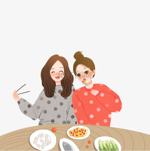  年夜饭聚餐手绘可爱女生除夕素材图片免费下载千库网