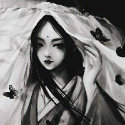  古风动漫女头忧伤唯美古风女子手绘黑白图片