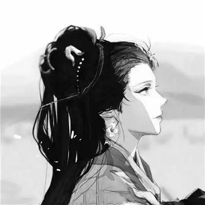 古风动漫情头黑白漫画一对